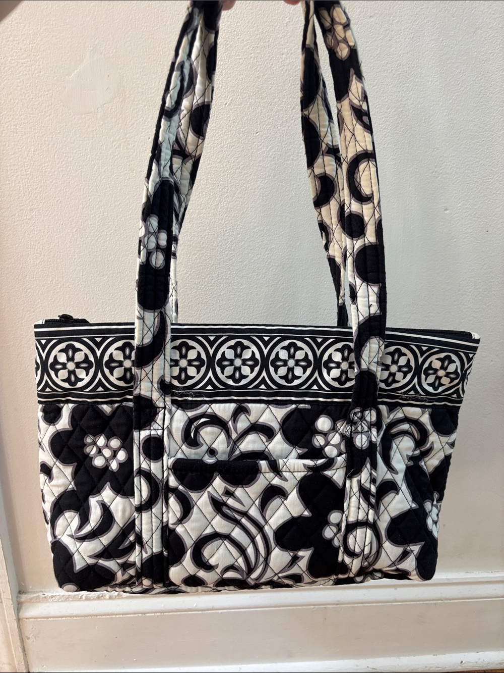 Vera Bradley Black & White Quilted Floral Tote